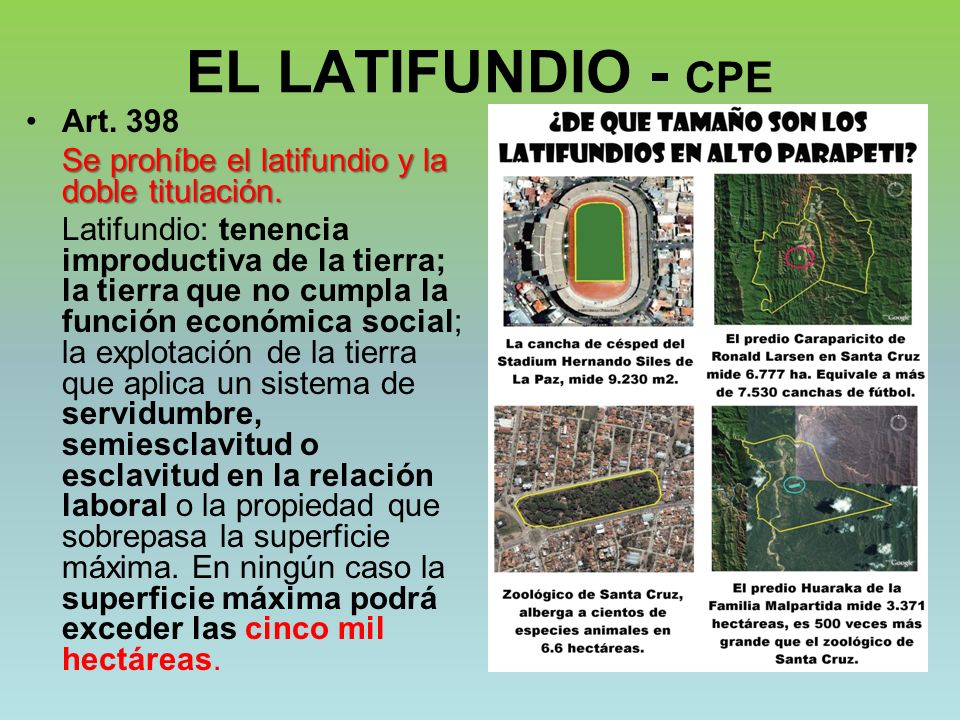 EL LATIFUNDIO - CPE Art Se prohíbe el latifundio y la doble titulación.