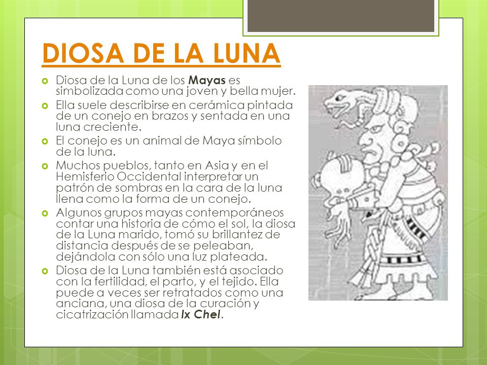 DIOSA DE LA LUNA Diosa de la Luna de los Mayas es simbolizada como una joven y bella mujer.