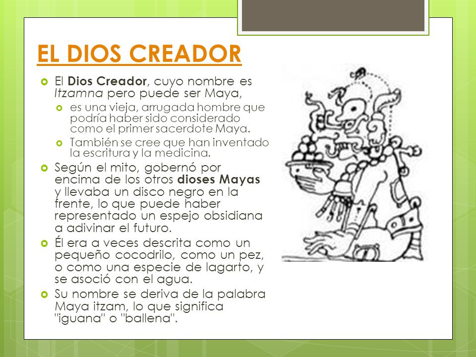 EL DIOS CREADOR El Dios Creador, cuyo nombre es Itzamna pero puede ser Maya,