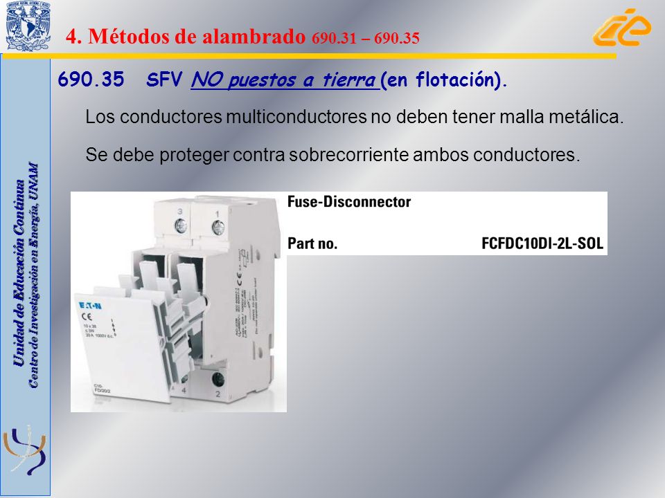 4. Métodos de alambrado – SFV NO puestos a tierra (en flotación).