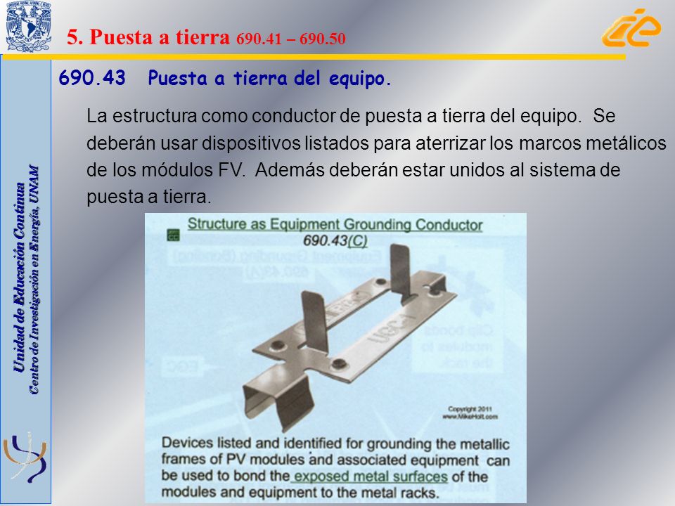 5. Puesta a tierra – Puesta a tierra del equipo.