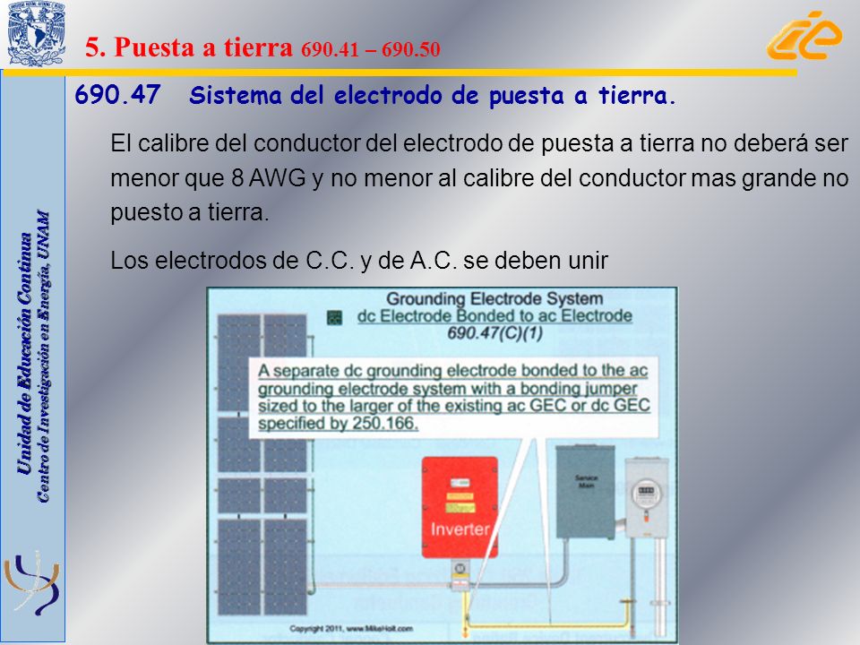 5. Puesta a tierra – Sistema del electrodo de puesta a tierra.