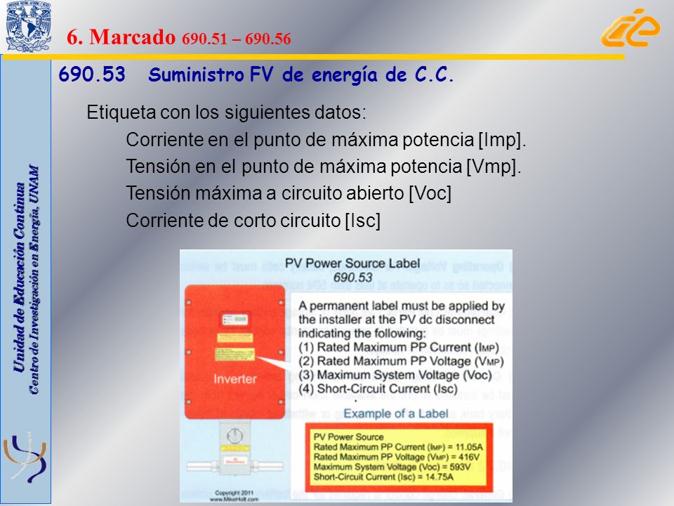 6. Marcado – Suministro FV de energía de C.C.