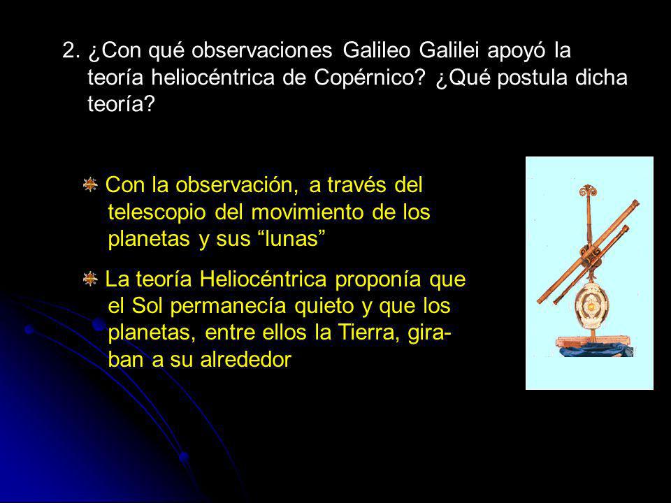 2. ¿Con qué observaciones Galileo Galilei apoyó la teoría heliocéntrica de Copérnico ¿Qué postula dicha teoría