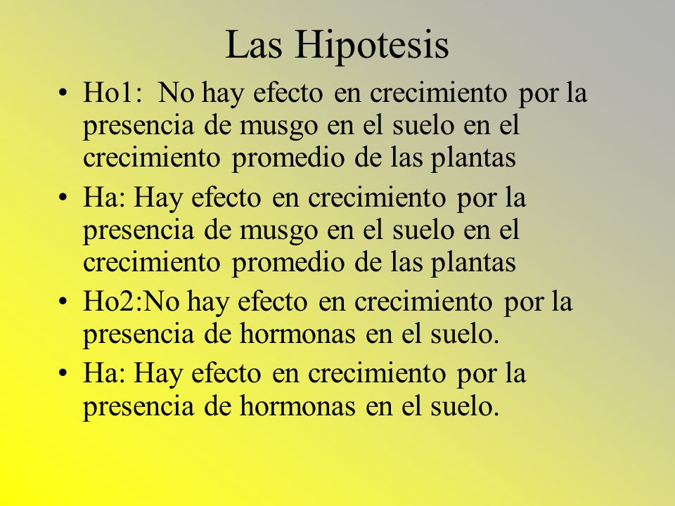 Las Hipotesis Ho1: No hay efecto en crecimiento por la presencia de musgo en el suelo en el crecimiento promedio de las plantas.