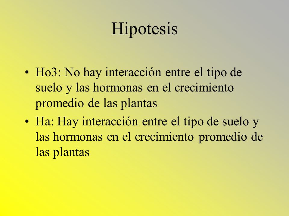 Hipotesis Ho3: No hay interacción entre el tipo de suelo y las hormonas en el crecimiento promedio de las plantas.