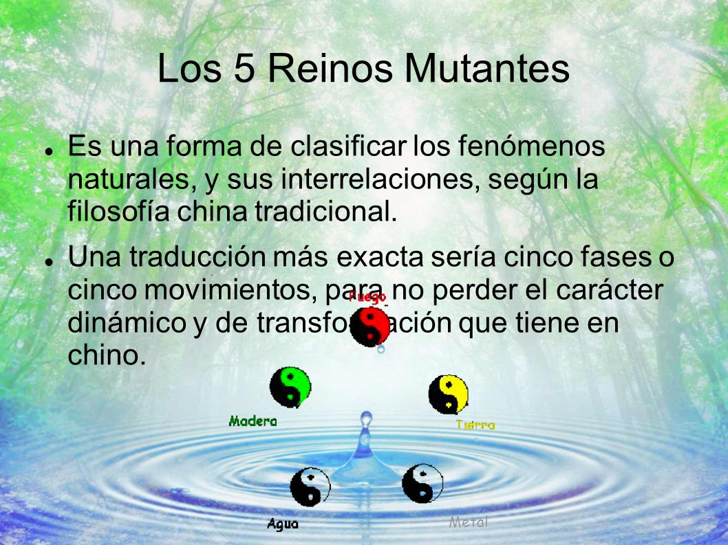 Los 5 Reinos Mutantes Es una forma de clasificar los fenómenos naturales, y sus interrelaciones, según la filosofía china tradicional.