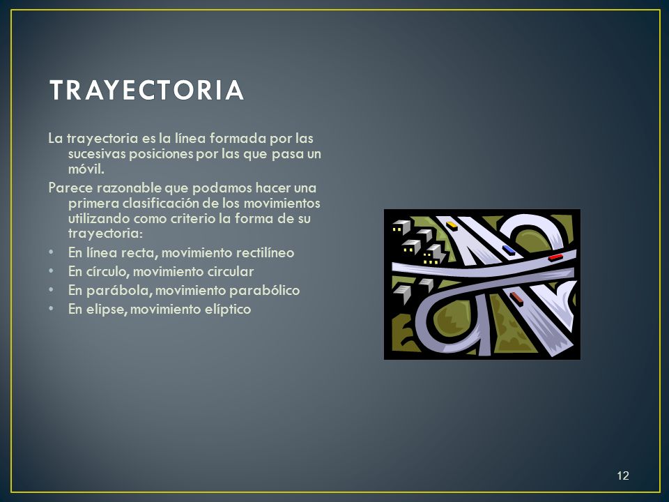 TRAYECTORIA La trayectoria es la línea formada por las sucesivas posiciones por las que pasa un móvil.