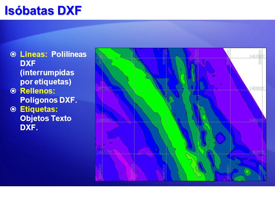 Isóbatas DXF Líneas: Polilíneas DXF (interrumpidas por etiquetas)