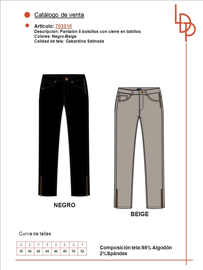 Catálogo de venta NEGRO BEIGE Artículo: Curva de tallas