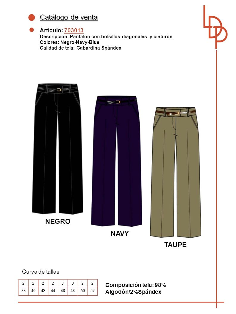 Catálogo de venta NEGRO NAVY TAUPE Artículo: Curva de tallas