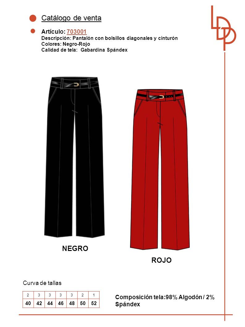 Catálogo de venta NEGRO ROJO Artículo: Curva de tallas
