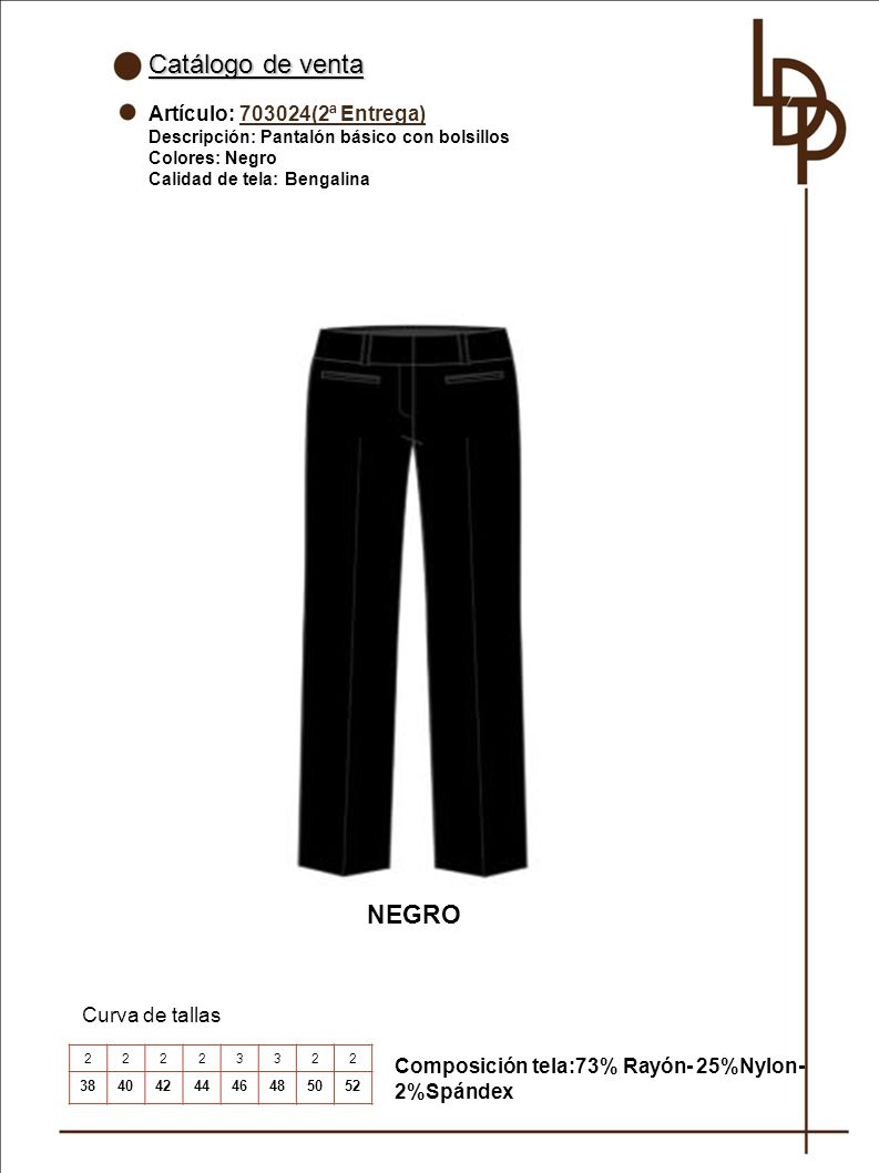 Catálogo de venta NEGRO Artículo: (2ª Entrega) Curva de tallas