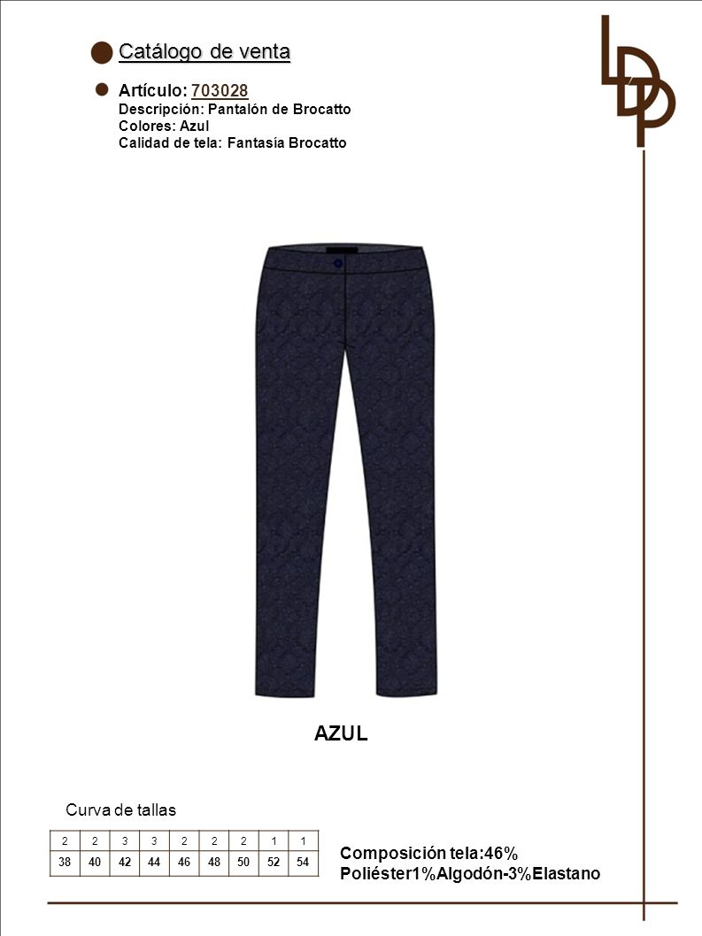 Catálogo de venta AZUL Artículo: Curva de tallas