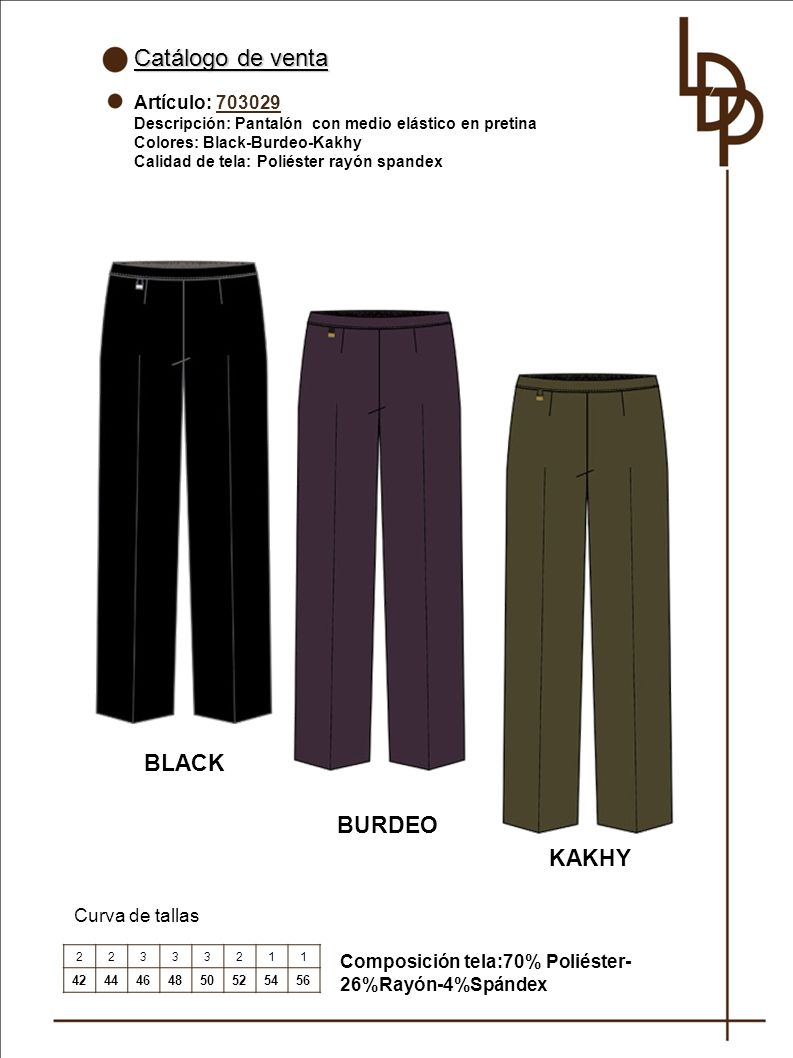 Catálogo de venta BLACK BURDEO KAKHY Artículo: Curva de tallas