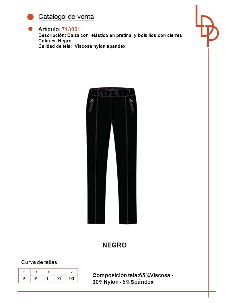 Catálogo de venta NEGRO Artículo: Curva de tallas