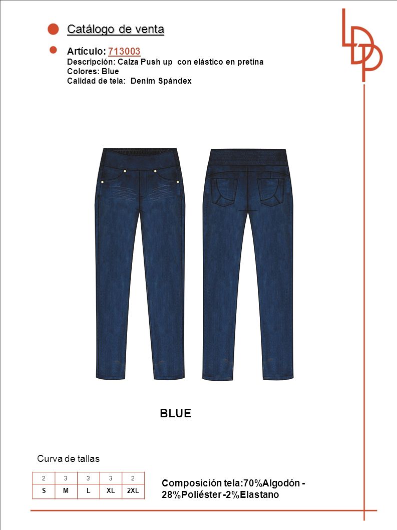 Catálogo de venta BLUE Artículo: Curva de tallas