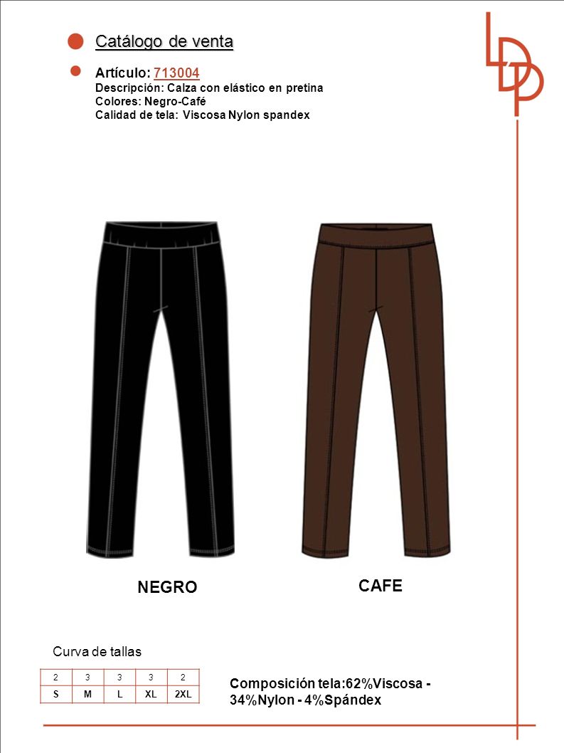Catálogo de venta NEGRO CAFE Artículo: Curva de tallas
