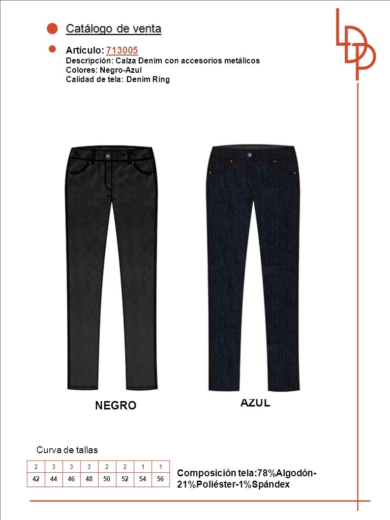 Catálogo de venta AZUL NEGRO Artículo: Curva de tallas