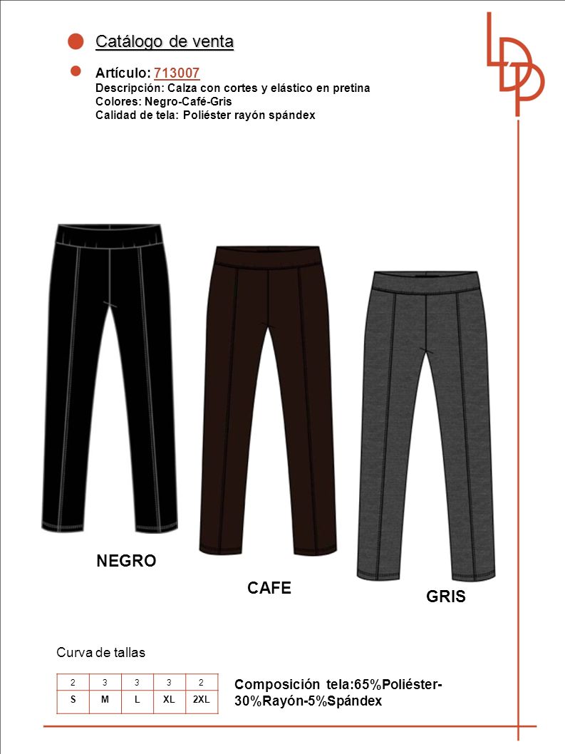 Catálogo de venta NEGRO CAFE GRIS Artículo: Curva de tallas