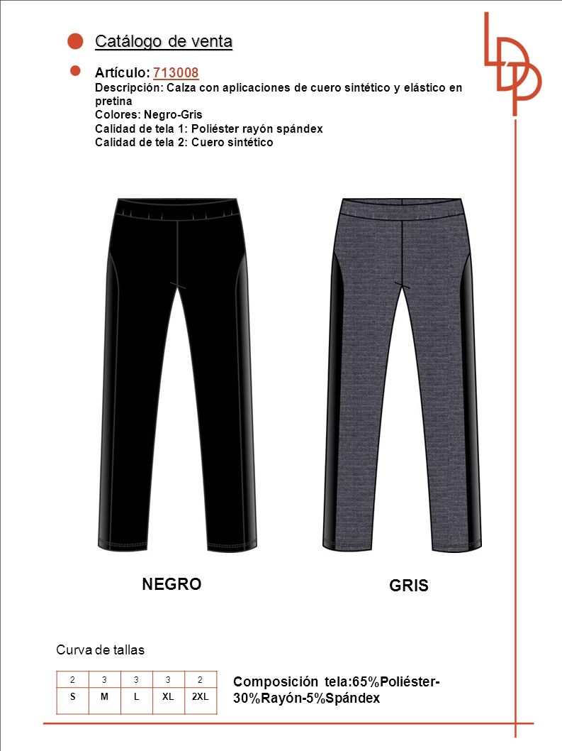 Catálogo de venta NEGRO GRIS Artículo: Curva de tallas