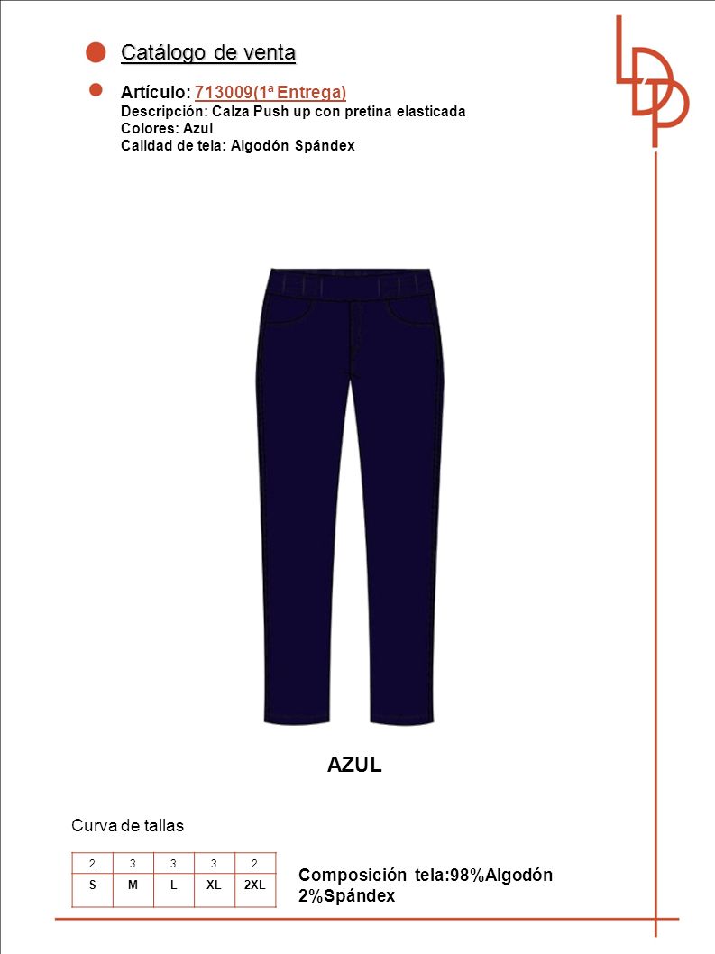 Catálogo de venta AZUL Artículo: (1ª Entrega) Curva de tallas