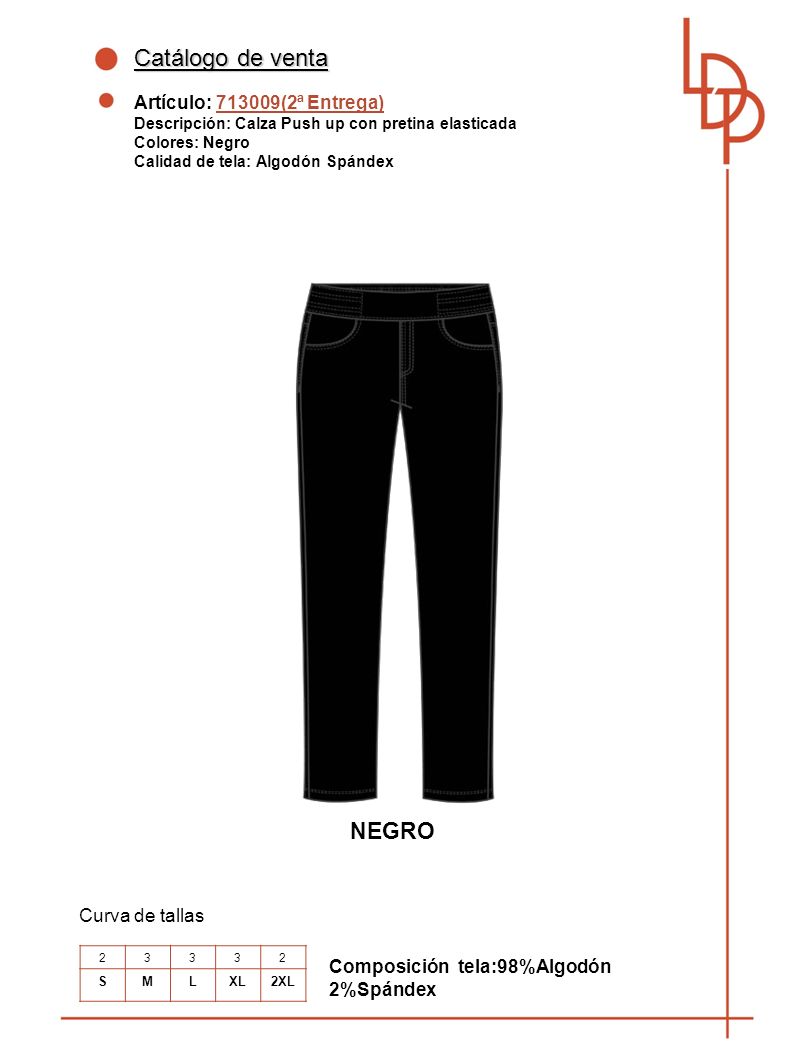 Catálogo de venta NEGRO Artículo: (2ª Entrega) Curva de tallas