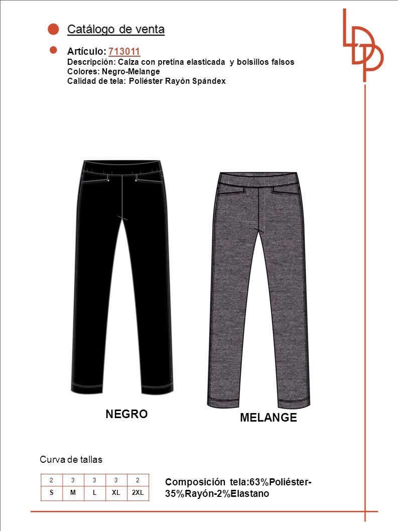 Catálogo de venta NEGRO MELANGE Artículo: Curva de tallas