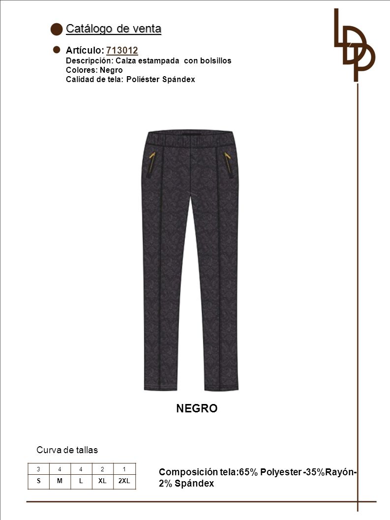 Catálogo de venta NEGRO Artículo: Curva de tallas