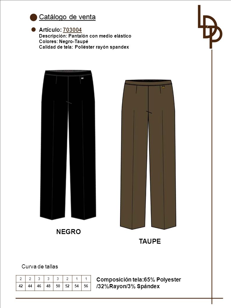 Catálogo de venta NEGRO TAUPE Artículo: Curva de tallas