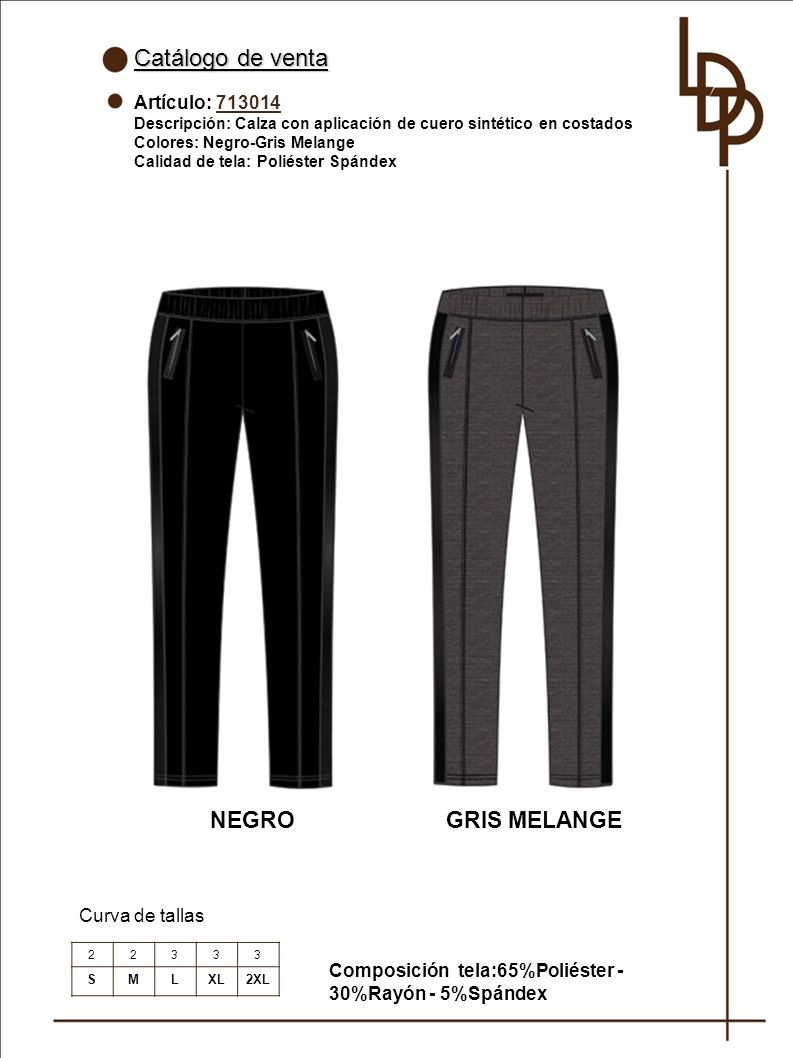Catálogo de venta NEGRO GRIS MELANGE Artículo: Curva de tallas