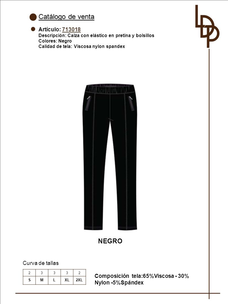 Catálogo de venta NEGRO Artículo: Curva de tallas