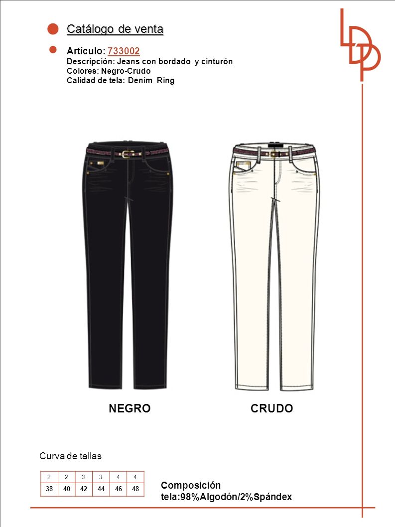 Catálogo de venta NEGRO CRUDO Artículo: Curva de tallas