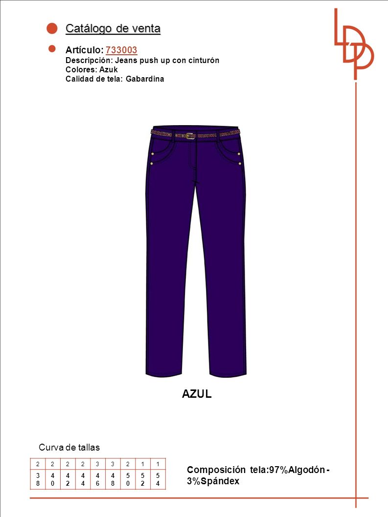 Catálogo de venta AZUL Artículo: Curva de tallas