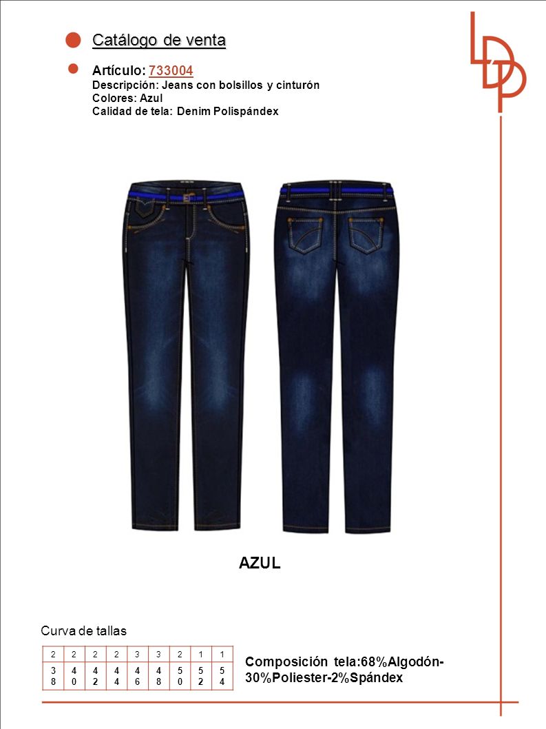 Catálogo de venta AZUL Artículo: Curva de tallas