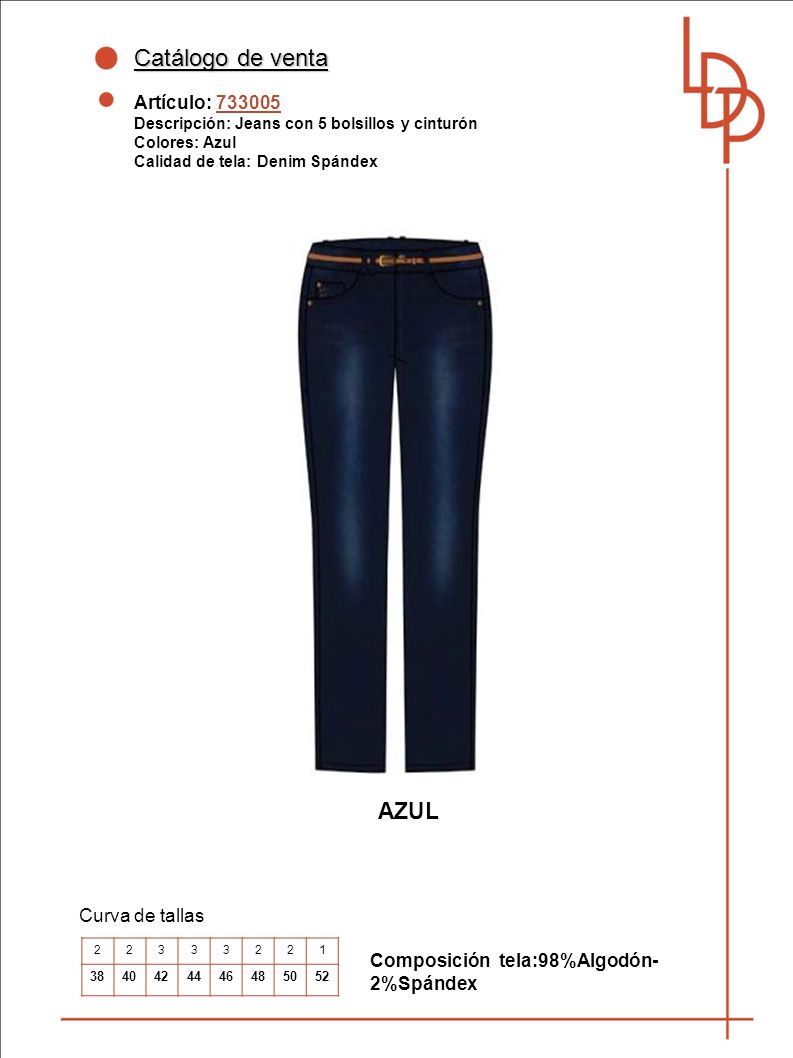 Catálogo de venta AZUL Artículo: Curva de tallas