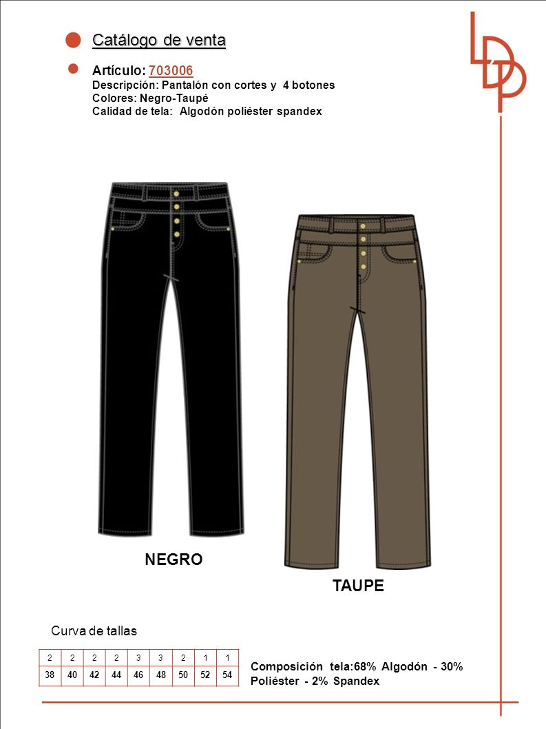 Catálogo de venta NEGRO TAUPE Artículo: Curva de tallas