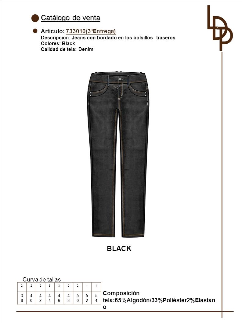 Catálogo de venta BLACK Artículo: (3ªEntrega) Curva de tallas