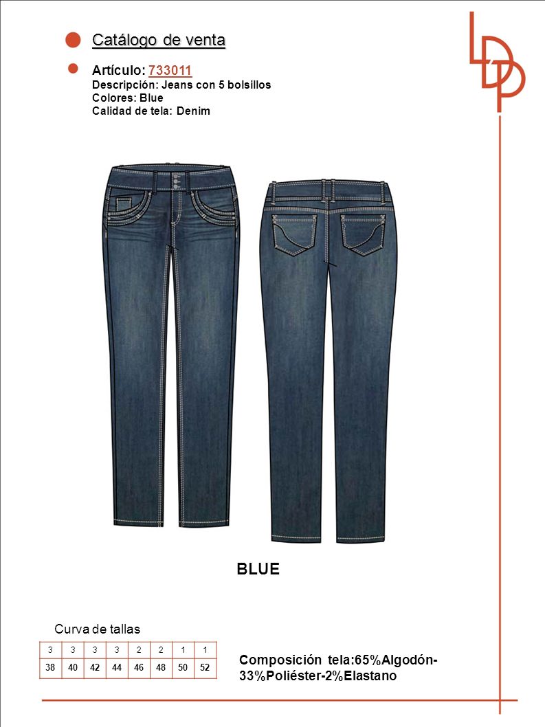 Catálogo de venta BLUE Artículo: Curva de tallas
