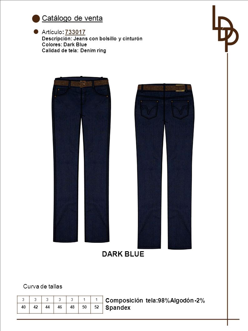 Catálogo de venta DARK BLUE Artículo: Curva de tallas