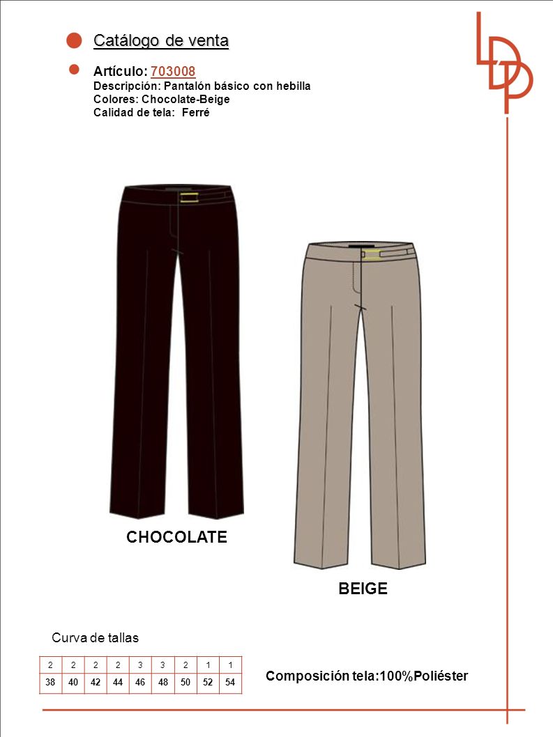 Catálogo de venta CHOCOLATE BEIGE Artículo: Curva de tallas