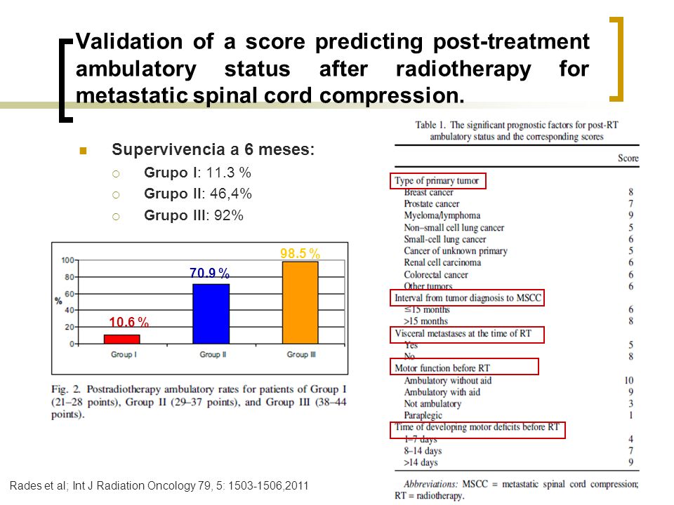 Validation of a score predicting post-treatment ambulatory status after radiotherapy for metastatic spinal cord compression.