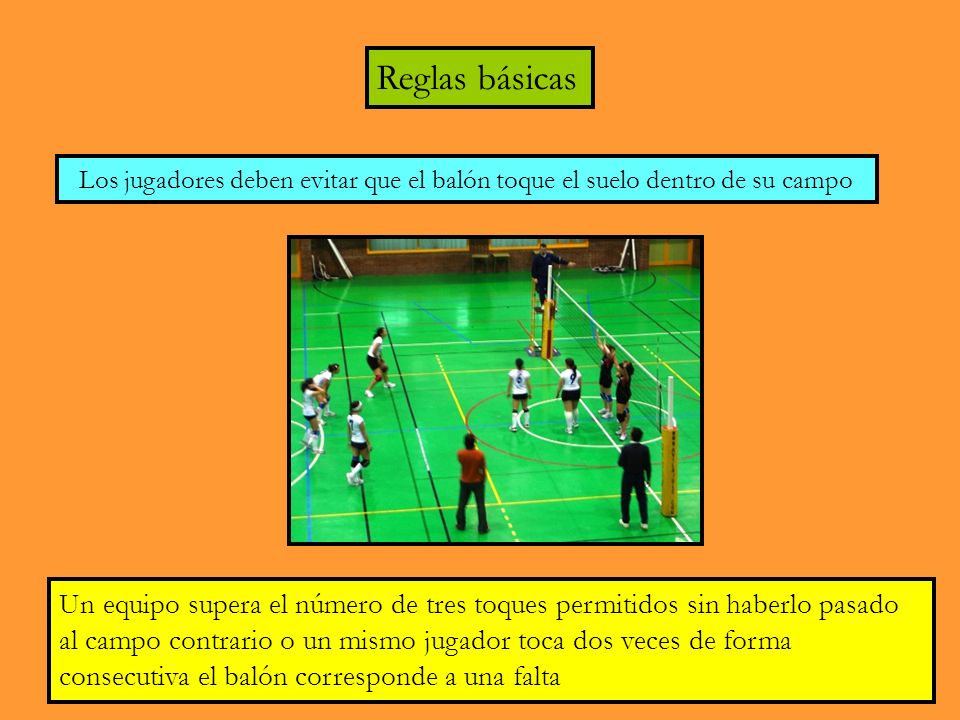 Reglas básicas Los jugadores deben evitar que el balón toque el suelo dentro de su campo.