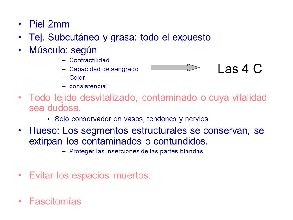 Las 4 C Piel 2mm Tej. Subcutáneo y grasa: todo el expuesto
