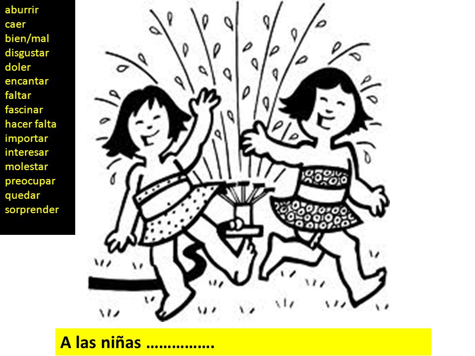 A las niñas ……………. aburrir caer bien/mal disgustar doler encantar