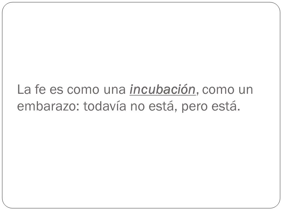La fe es como una incubación, como un embarazo: todavía no está, pero está.