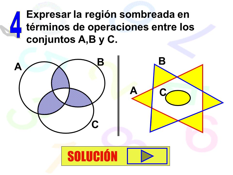 Expresar la región sombreada en términos de operaciones entre los conjuntos A,B y C.