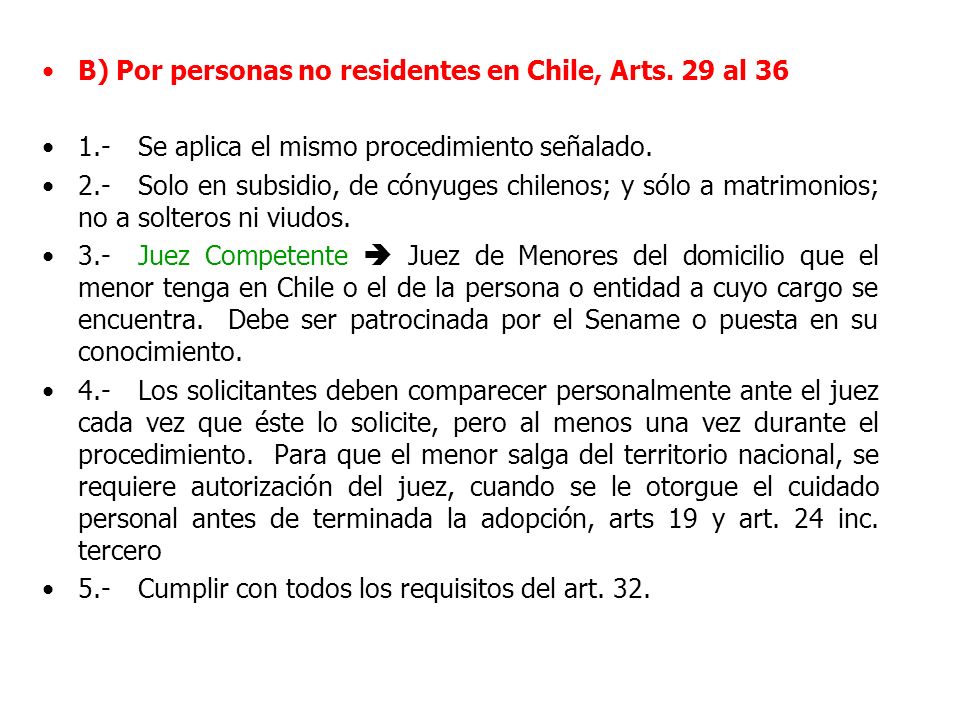 B) Por personas no residentes en Chile, Arts. 29 al 36