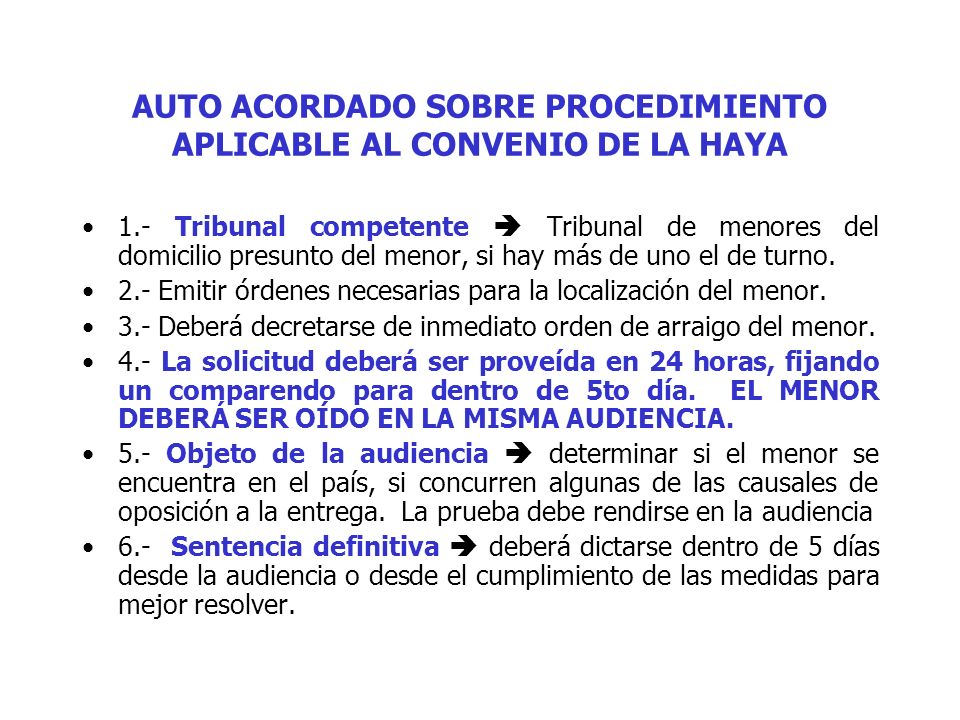 AUTO ACORDADO SOBRE PROCEDIMIENTO APLICABLE AL CONVENIO DE LA HAYA