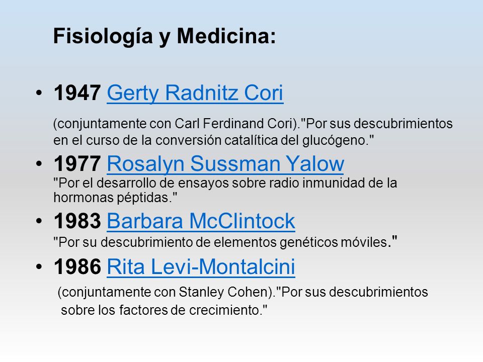 Fisiología y Medicina: 1947 Gerty Radnitz Cori